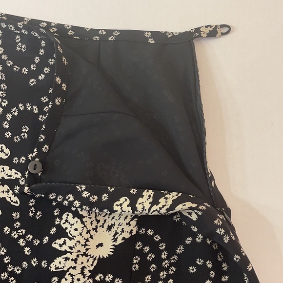 LOFT Black & Cream Silk A-line Knee Length Skirt 6 - Picture 5 of 7